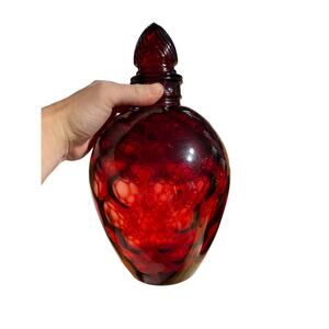 Vintage Wheaton Depression HoneyComb Red Glass Decanter Bottle 10"
